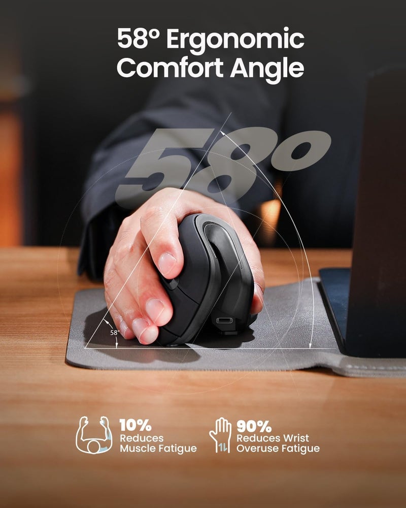 ProtoArc Ergonomic Mouse, EM11 NL Wireless Vertical Mouse, Ergo Mouse with Multi-Device, USB-C Rechargeable Mice for Windows, Mac OS, PC/Notebook/Laptop,Gray - Image 5